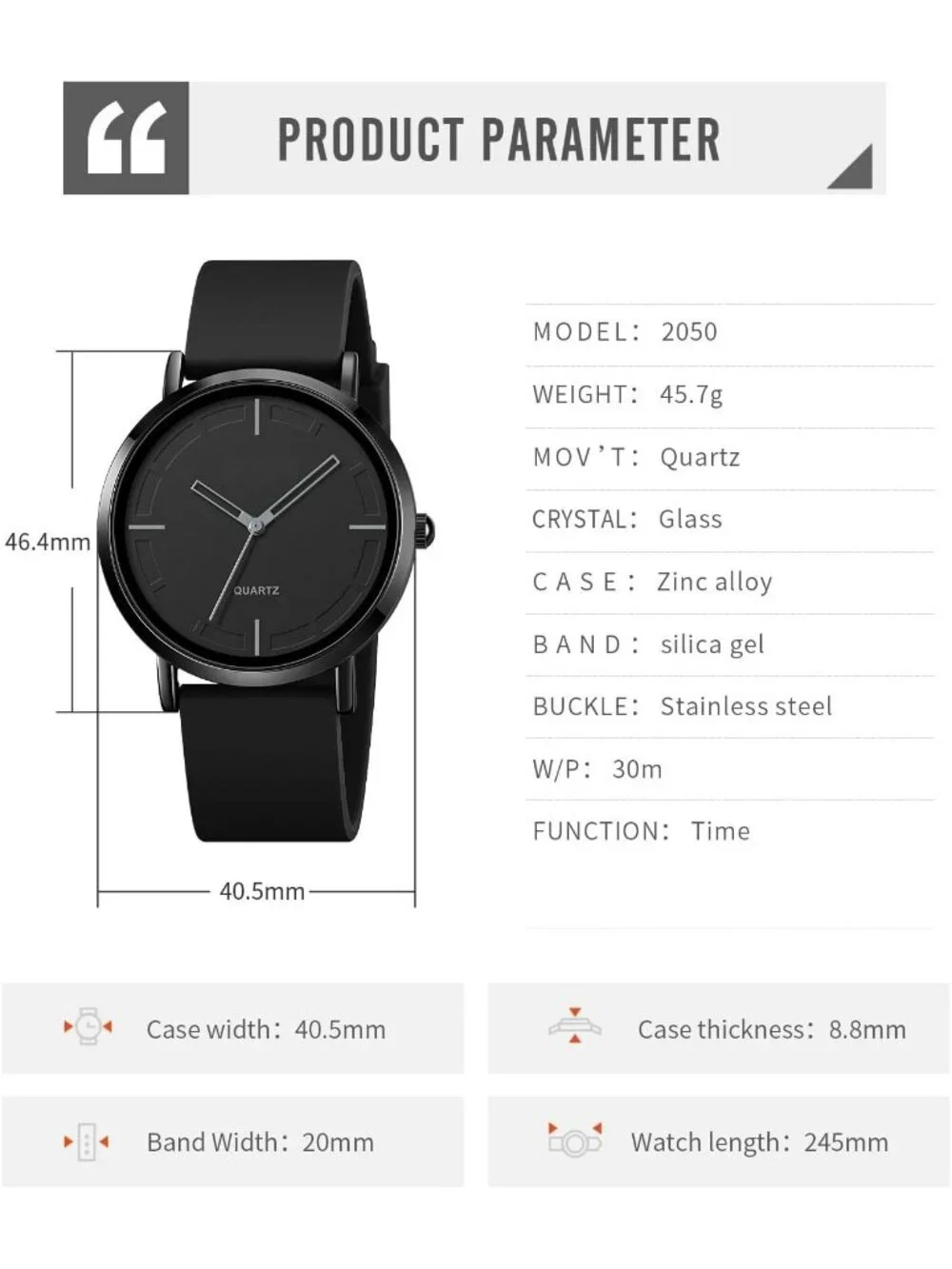 Unisex Black Lightweight Simple Luxury Quartz Silicone Band Fashion Wrist Watch